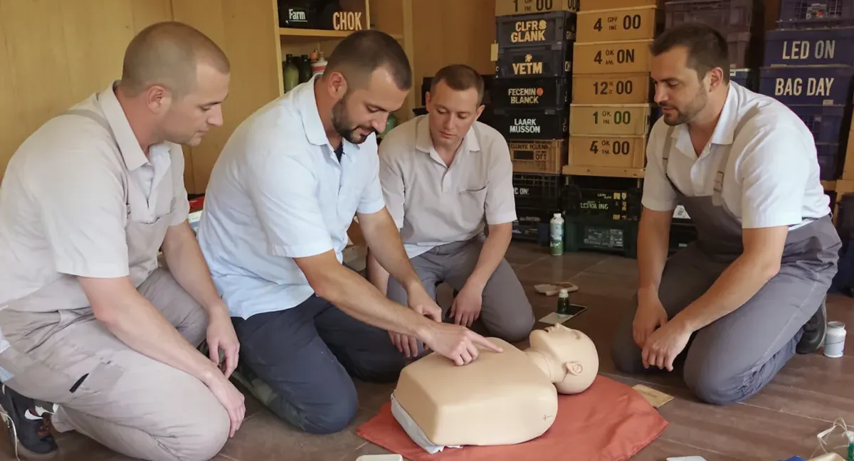 Session de formation sauveteur secouriste du travail à Le Val d'Hazey : le formateur montre le point de compression sur le mannequin