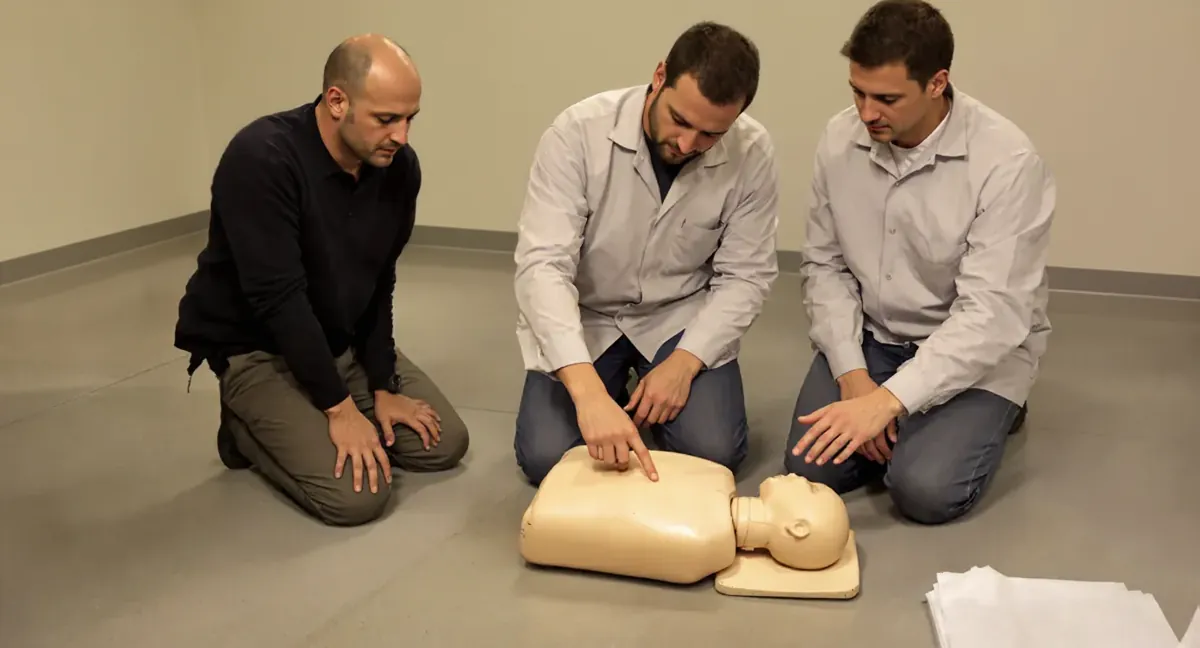 Session de formation sauveteur secouriste du travail à Belley : le formateur montre le point de compression sur le mannequin