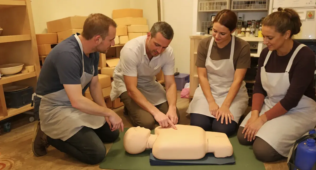 Session de formation sauveteur secouriste du travail à Saint-Maurice-de-Beynost : le formateur montre le point de compression sur le mannequin