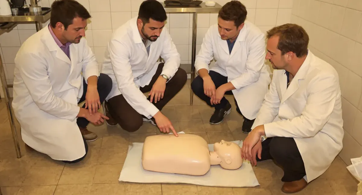 Session de formation sauveteur secouriste du travail à Tullins : le formateur montre le point de compression sur le mannequin