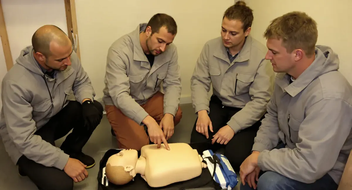 Session de formation sauveteur secouriste du travail à Dardilly : le formateur montre le point de compression sur le mannequin